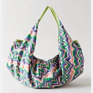 Urban Outfitters Green and Pink Zigzag Hobo Shoulder Bag
